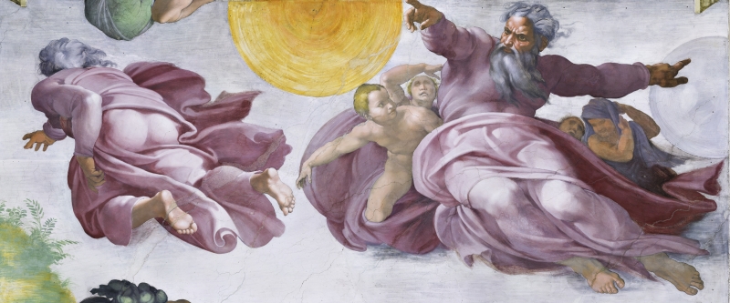 Creation of Sun, Moon, and Plants Panoramic by artist Michelangelo Buonarotti